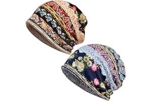 YUZHOU 2 PCS Turban Beanie Hat Chemo Caps Womens Baggy Slouchy Beanie Hat Sports Head Wrap Sleep Cap Chemo Snood Hats Beanie Sleep Hats Cancer Headwear for Women Patients Yoga Running Hair Loss Head Scarf