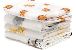 Cuddlebug Copertina Neonato in Mussola (4 Pezzi) - Coperte in 100% Mussola di Cotone per Neonato, Coperte in Mussola Morbide e Traspiranti, Teli Multiuso per Neonati (Safari Friends)