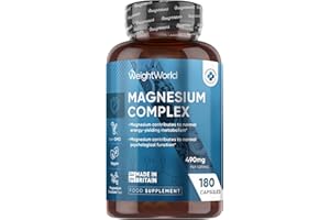 WEIGHTWORLD Magnesium Glycinate 4-in-1 Complex 1700mg - 180 Vegan Capsules (3 Months Supply) - Citrate, Bisglycinate, Taurate & Malate - 400mg Elemental Magnesium - Added 90mg Leucine - Made in The UK