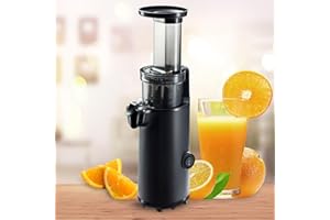 JuiceInstant Extractor de zumo - Exprimidor lento silencioso de prensado en frío, funcion licuadora para frutas y verduras, extracción de nutrientes, espacio pequeño (Negro)
