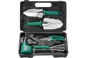 Moendergo - Kit de herramientas de jardín (5 unidades, con paleta, herramientas de jardín, kits, máquina de trasplante, rastrillo, podadora, pala y botella rociador de agua (5)