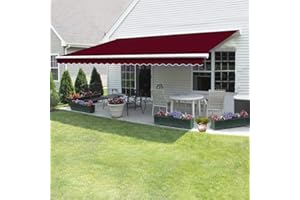 PANANA 4 x 3m Retractable Manual Awning, DIY Folding Awning with Hand Crank Patio Garden Sun Shade Canopy Gazebo, Anti-UV and Waterproof for Courtyard, Balcony, Restaurant (Wine)