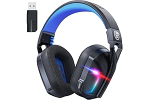 Fachixy「2024 Nuevo」FC300 Auriculares inalámbricos Gaming - 2,4 GHz sin pérdidas y Bluetooth - Batería de 50 Horas, transductores de 50 mm, Luces RGB, para PC, PS5, PS4, Mac, Switch, Negro-Azul
