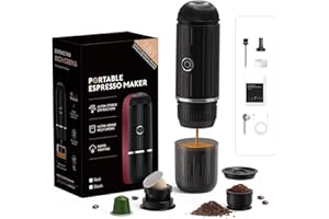 HAILASRE Machine à expresso électrique portable, système d'extraction auto-chauffant 2 en 1, machine à café expresso Crema Nespress, supporte le café moulu et la capsule NS, ME2218 (NOIR)