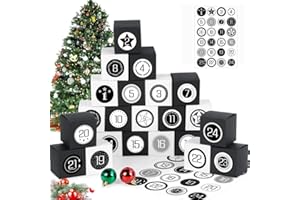 BLUELVES Calendario de Adviento, 24 Calendario Adviento para Rellenar, Cajas Blanco&Negra Calendario de Adviento, Calendario Adviento DIY, Calendario Adviento Rituals 2022 Adhesivos Digitales&Estrellas