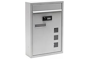 Wiltec Buzón Plateado 215 x 320 x 90 mm de Acero Recubrimiento de Polvo con Cerradura de combinación, Placa identificativa y mirillas