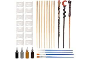 HAKOTOM Kit Baguette Magique Bois,8pcs Kit de Peinture D'artisanat Baguette Magique pour Les Enfants sorciers Halloween Fête Favors Fournitures Cadeau d'anniversaire (Argile et Peinture)