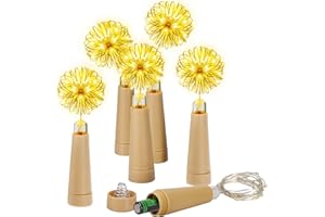 PChero Luces de botella de vino con corcho, 6 tiras de luces LED de 6.5 pulgadas, funciona con pilas, con 20 luces LED para dormitorio, cumpleaños, Navidad, vacaciones, decoración de fiesta, color