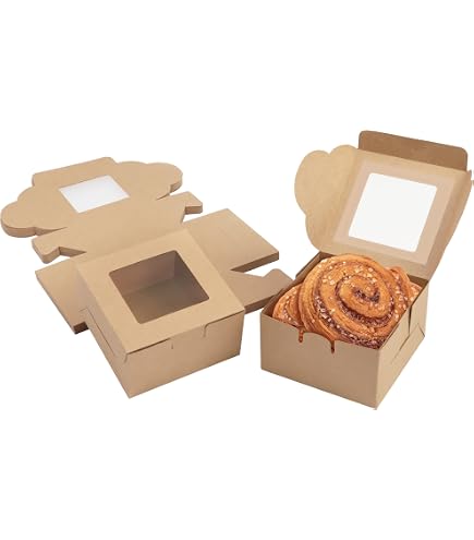 Emartbuy Sacs Cadeaux Hexagonaux Kraft Marron Avec Fenêtre Transparente Et Ruban - Boîtes à Muffins, Petits Gâteaux 10x10x12cm - Pack De 12