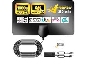 Deenor Upgraded TV Aerial Indoor 280+ Miles Long Range, Digital TV Aerial for Freeview TV, Indoor Aerial TV with Signal Booster - Support 4K 8K 1080p and Other Resolutions