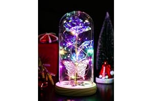 Jazlyvex Birthday Gifts for Women, Galaxy Glass Rose Flower Forever Eternal Crystal Light Up Rose in Glass Dome, Valentines Day Gifts for Her,Gifts for Women