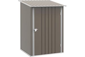 Outsunny Casetta da Giardino 0.92m² in Acciaio Zincato con Porta Battente, Capanno Porta Attrezzi con Tetto Spiovente, Porta Bloccabili, 100x103x160cm, Marrone e Bianco