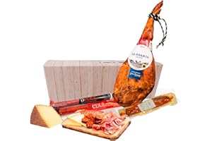 DELIEX DELICIAS DE EXTREMADURA Lote de Navidad con jamón, salchichón y chorizo ibérico de bellota, lomito serrano, cuña de queso y jamón gran reserva duroc