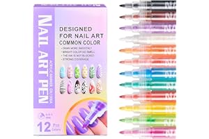 KIGHDEL Nail Polish Pens 12pcs Nail Varnish Pens,Nail Art Pens Quick Drying Nail Pen Set,Nail Pens Waterproof and Long Lasting,Suitable for Home Salon Halloween Christmas(12 Colors)