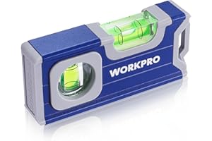 WORKPRO Magnetic Spirit Level 115 mm, Mini Spirit Level with 2 Vials 90°/180°, Magnetic Spirit Level with Hanging Hole, Aluminum Alloy Body, Strong Magnet, Grooved Design for Builders