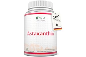 ‎NU U NUTRITION Astaxanthin 12mg - 180 Hochwirksame Softgel-Kapseln - 6-Monats-Vorrat - Kraftvolles Antioxidans-Ergänzungsmittel - Astaxanthin aus Haemotococcus Pluvialis Algen - Hergestellt in Großbritannien