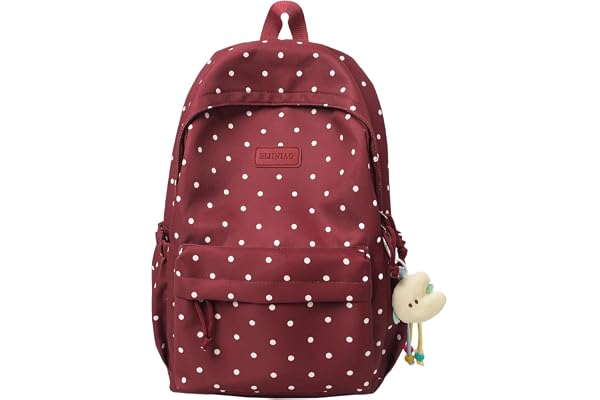 HiTotes polkaprickig ryggsäck nylon söt ryggsäck estetisk vardagsväska kokett prickig dagväska, Röd, 42cm, prickig ryggsäck