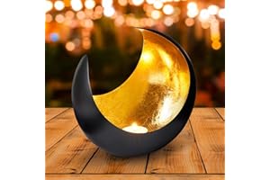 ‎MARRAKESCH ORIENT & MEDITERRAN INTERIOR MAADES Windlicht Laterne orientalisch Moon Groß 20cm Gold | Orientalische Vintage Teelichthalter Schwarz von außen und Goldfarben innen | Marokkanische Windlichter aus Metall als Dekoration