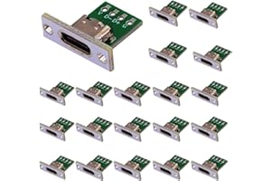 RUNCCI-YUN 20 Piezas adaptadores Montaje en Panel USB C,Conector Hembra USB c a PCB 2.0 DIY de 24 Pines soldar,con Placa de PC