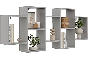 KUBUTKU Scaffale decorativo da parete con 7 ripiani 160 x 65 x 18 cm design scandinavo moderno per soggiorno cucina ufficio camera da letto bagno mensola da appendere libreria (grigio)