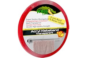 MAGNET-KAUF Dwustronna taśma klejąca, przezroczysta, akrylowa, bardzo mocna do montażu wewnątrz i na zewnątrz, taśma akrylowa – trwała siła klejenia, taśma montażowa 5 m długości (5 mm x 5 m)