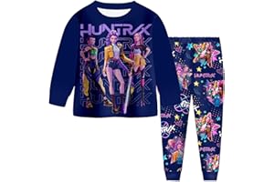 WOGOYO 2 pièces Pyjama pour Garçons et Filles K-Kpop D-Demon H-Hunters H-Huntrix T-Shirt et Pantalon vêtements de Nuit avec pour Enfants Pyjamas pour Filles Ensemble Halloween Carnaval Fête