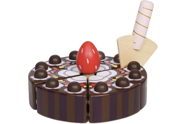 Le Toy Van - TV277 - Schokoladenkuchen-Lernspiel für Kinder AB 2 Jahren, Schneidespielzeug, FSC-zertifiziertes Naturholz, Montessori-Spiele, inklusive 1 Schaufel und 6 Scheiben mit Klettverschluss