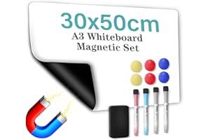 30×50 cm Pizarra Blanca Magnética Nevera, WECUTE Magnetica Tablero Refrigerador para Planificador o Menú con Rotuladores, Borrador y Imanes