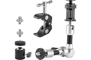 FAEFTY Bras magique de 7 pouces avec Super Clamp, bras articulé pour appareil photo avec Super Clamp Trépied, pince pour appareil photo, flash, moniteur, lumière LED