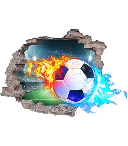 Stickers Muraux Football 3D YunBey - Décor Chambre Enfant - Vinyle Adhésif, 2 Rouleaux 30x60cm - Noir Et Blanc