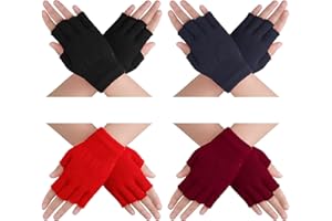 YOLEV 4 Pairs Winter Fingerless Gloves Warm Half Finger Mittens Cold Weather Knit Gloves for Women for Driving Skiing Running