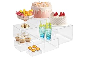 Umelee 6 Soportes para Buffet, Expositor Acrílicos con Base Hueca, para Exhibir Comida, Postres, Joyas, Figuras, para Mesas de Fiesta y Decoración (Transparente)