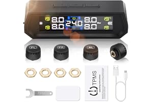 Liwogi TPMS Sistema di Controllo Monitoraggio con 4 Sensori Esterni Pressione Gomme Auto con Allarme, 73Psi/99Psi, 5bar per Camper