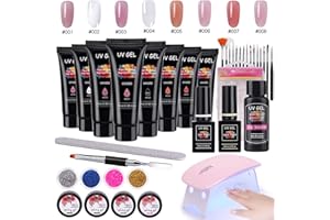 Gel per Unghie Professionale, MYSWEETY 8 Colori 15ml Ricostruzione Unghie Rosa, con UV LED Lampada, con Top Coat e Base Coat, Slip Solution