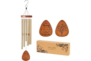 LIXSTYEA Wind Chime for Outside - Gifts for Nanny, Aluminum Tubes with Patterns and Words, Gifts for Mother, Nanny, Elder Thanksgiving, Memorial Wind Chimes, Garden, Patio and Yard, 26 Inches, Golden