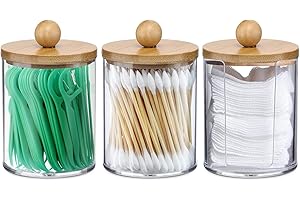 CLDFDC 3 Pezzi Scatola di Cotone Organizzatore ​con Coperchio, Organizer bagno,scatola porta dischetti struccanti, per la camera da letto del bagno