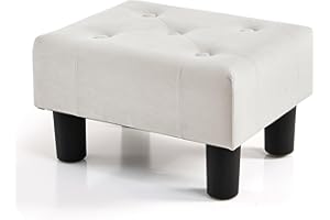BRIAN & DANY Small Foot Stool, Velvet Footstool with Legs, Footstools for Living Room, Ottoman Footrest Extra Seating for Entryway, Cream White