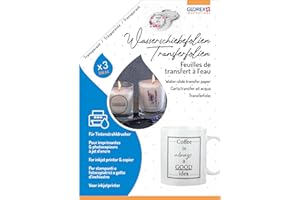 GLOREX 6 1241 701 Feuilles de Transfert à l'eau pour imprimante à Jet d'encre, Format A4, Lot de 3 pcs