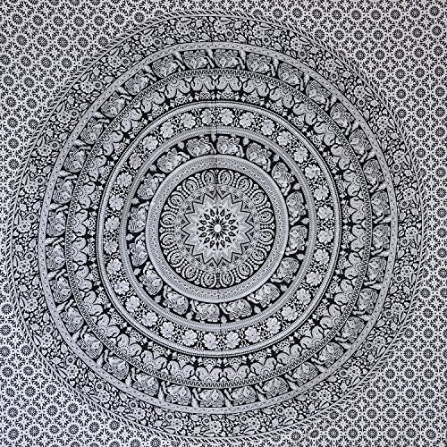 RASTOGI Kunsthandwerk Indian Elephant Mandala Tapisserie Hippie, Gobelin, Wandteppich, indisches schwarz & weiß Wandteppich, Bohemian Wohnheim Dekor Mandala Gobelin - 3