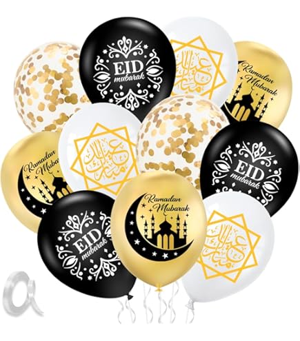 NEWUPZSI Ramadan Mubarak decoratieve ballonnen, Eid-ballonnenslinger met maan en sterren, folieballonnen, Eid moslim, latexballonnen, ramadan- ballonnen voor Mubarak ramadan-feest