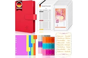 MIDUKIT Budget Planner Lot de 2 pochettes de rangement pour budget A6,Design entièrement allemand,Avec feuilles en allemand,Ensemble allemand,Livre de ménage avec compartiments pour argent (rouge)