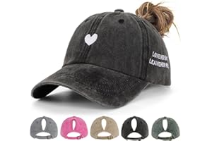 Acado Ponytail Baseball Cap for Women - Distressed Vintage Washed Adjustable Embroidered High Bun Hat Ladies