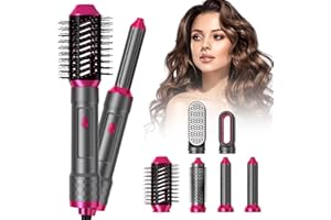 ZQAZXH 6 in 1 Warmluftbürste Set, Airstyler, Negativ Lonen Haarstyler mit Lockenstab automatisch, Geben Sie dem Haar Volumen, Glätten, Locken und Föhnen Sie Trockenes Haar