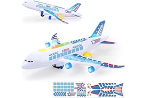 Hymaz Airplane Toys for 3 4 5 6 8 Year Old Boy Girls - Electric Aeroplane Toy Plane with Flashing Led Lights & Sounds, Bump and Go Toy Helicopter Perfect Toddler First Birthday Gift