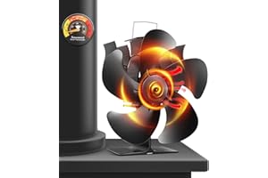 Xmasneed 5 Flügel-Ofenventilator Kaminventilator Stromloser,WäRmebetriebener Ventilator Mit Magnetischem,Thermometer Kaminventilator Ohne Strom für Holz/Holzbrenner/Kamin Erhöht