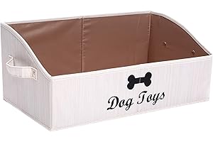 MOREZI Caja de almacenamiento de juguetes para perros trapezoidal, adecuada para guardar juguetes para perros, ropa para perros y otros suministros para mascotas-Beige