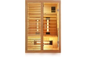 Dewello® Infrarotkabine Infrarotsauna Hamlin 130x105cm für 1-2 Personen aus Hemlock Holz mit Vollspektrumstrahler, Bodenstrahler, LED-Farblicht, Bluetooth, FM,MP3,USB