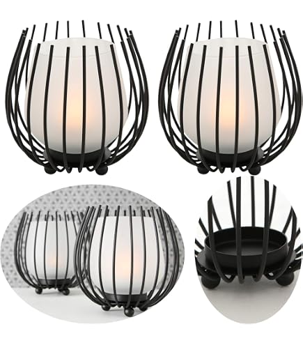 MACOSA Kerzenhalter 2er Set Aus Metall – Moderne Schwarze Teelichthalter Mit Griff, Rundes Drahtdesign