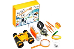 Felly Binocolo Bambini, Giochi Bambini 4 5 6 + Anni, Giocattoli per Avventurose Esplorazioni della Natura per Bambino, Avventure all’Aperto per Bambino, Fischio, Lente d'Ingrandimento, Bussola