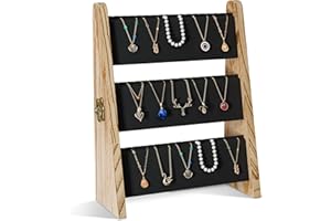 Lolalet 3 Tier Necklace Display Stand for Selling, Jewelry Displays for Vendors, Chain Necklace Holder Rack with Velvet for Craft Show -Black
